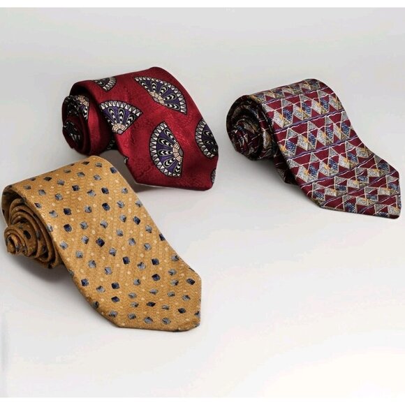 Robert Talbott Silk Tie Lot of 3 Multicolor Geo Hand Fan Designer USA Italy Boho - Picture 1 of 16